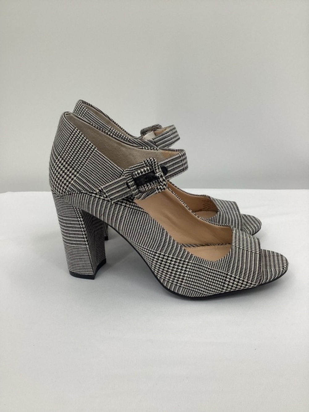 Vince Camuto Selmer Black and White Plaid Pep Toe Shoes